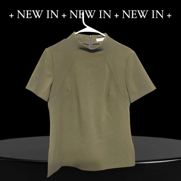 NWT Trina Turk Cap Sleeve Structured  Olive Green Blouse with Seam Detail $248 - Picture 1 of 7